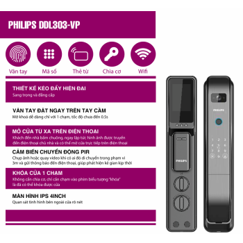 KHÓA CỬA VÂN TAY PHILIPS DDL303-VP CHÍNH HÃNG