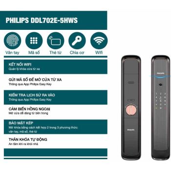 KHÓA CỬA THÔNG MINH Philips DDL702E-5HWS Wifi CAO CẤP CHÍNH HÃNG