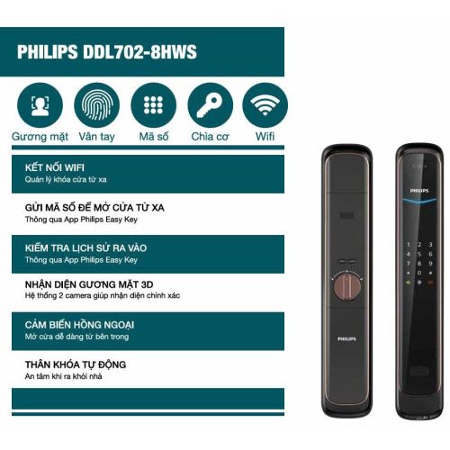 KHÓA CỬA THÔNG MINH PHILIPS DDL702-8HWS