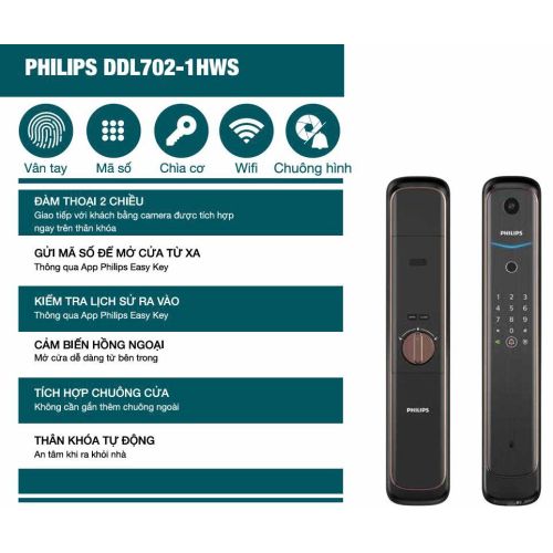KHÓA CỬA THÔNG MINH PHILIPS DDL702-1HWS