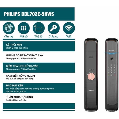 KHÓA CỬA THÔNG MINH Philips DDL702E-5HWS Wifi CAO CẤP CHÍNH HÃNG