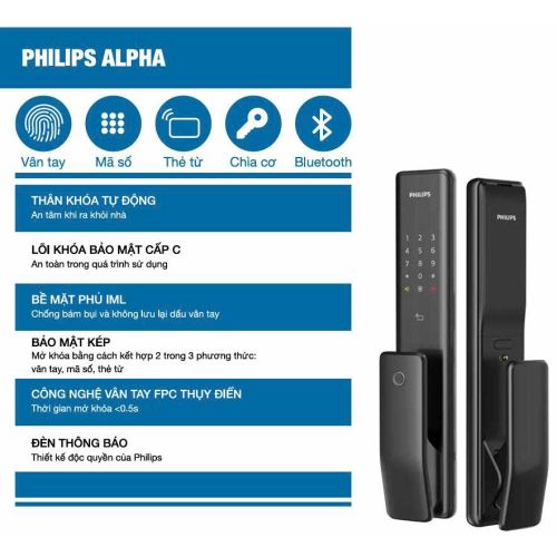 KHÓA CỬA VÂN TAY PHILIPS ALPHA CHÍNH HÃNG